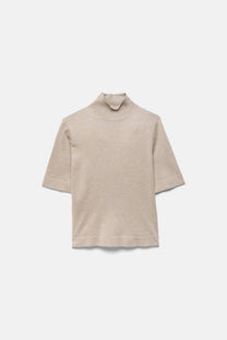 Maglione dolcevita a maniche tre quarti in maglia rasata