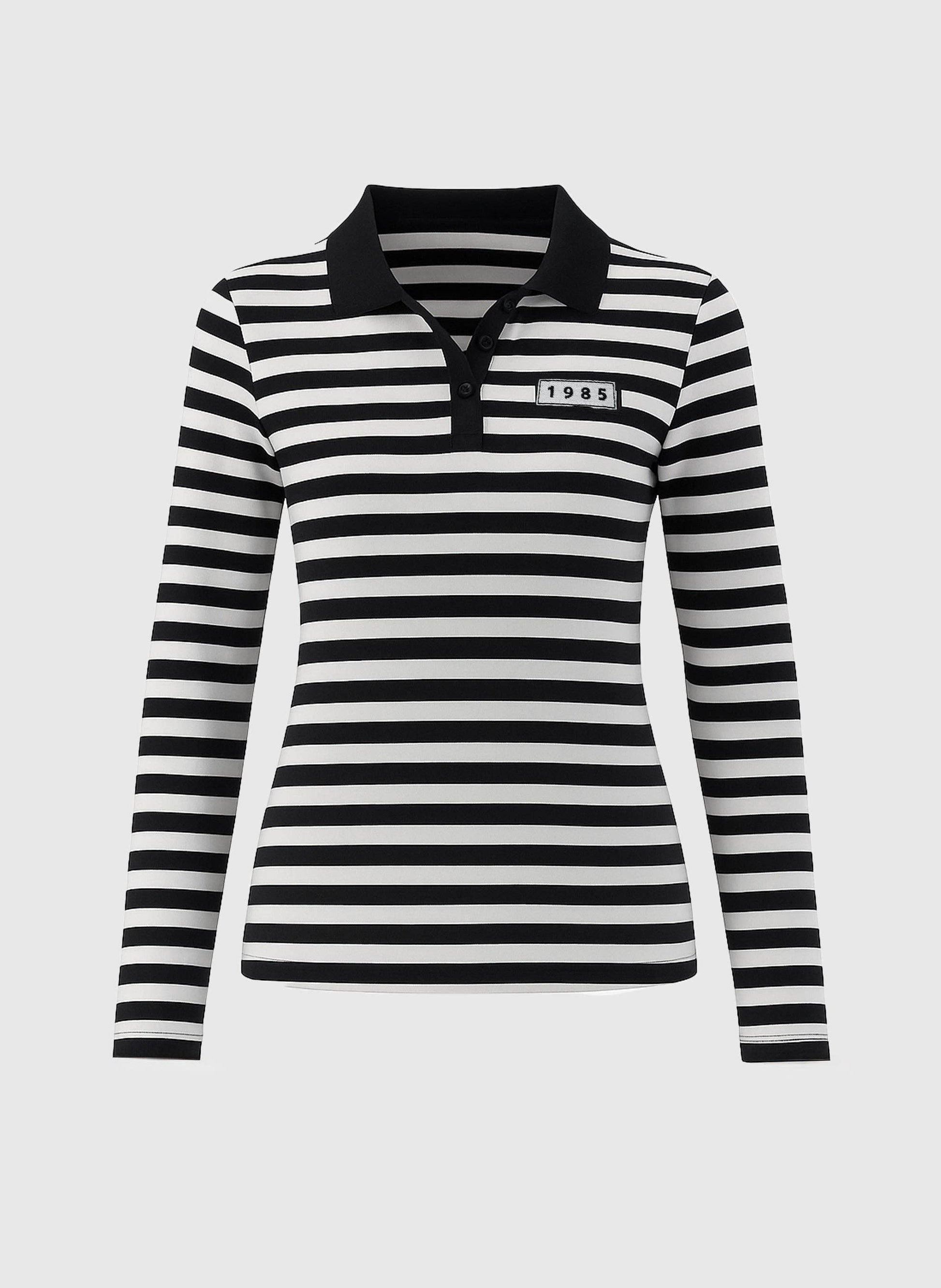 Polo a righe bicolore con maniche lunghe