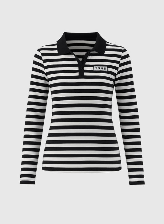 Polo a righe bicolore con maniche lunghe