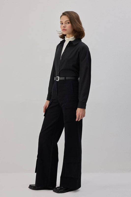 Pantaloni cargo in gabardine neri