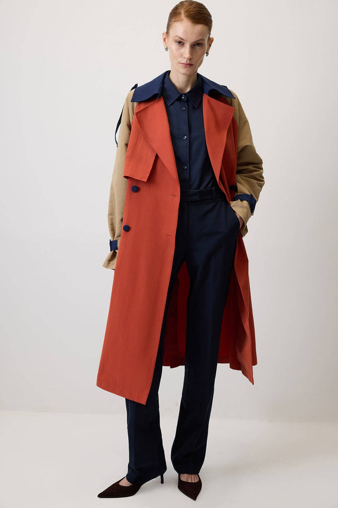 Trench coat color block con cintura
