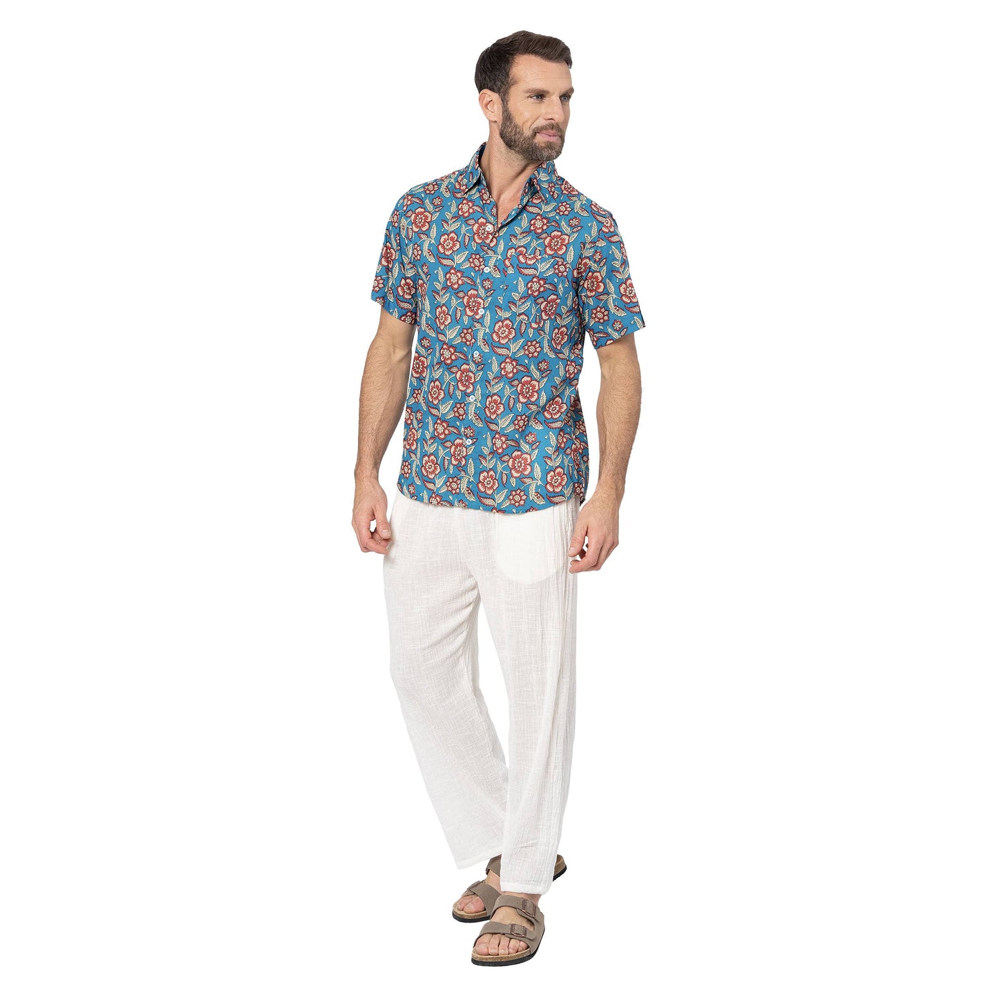 Camicia estiva a maniche corte in voile di cotone con stampa floreale