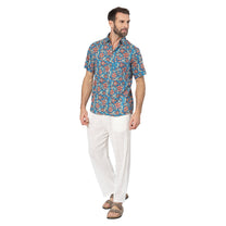 Camicia estiva a maniche corte in voile di cotone con stampa floreale