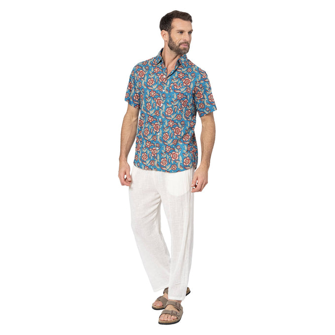 Camicia estiva a maniche corte in voile di cotone con stampa floreale