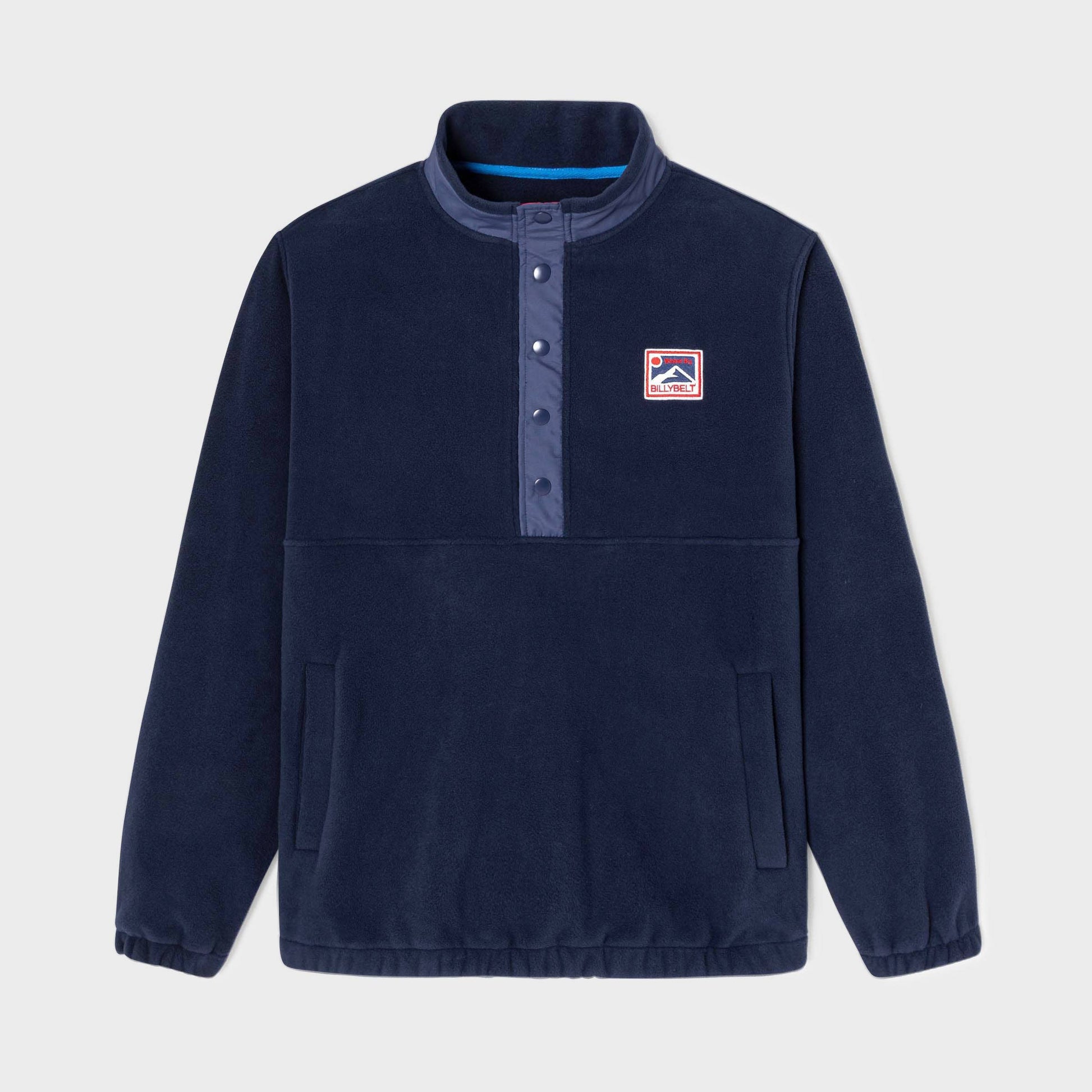 Felpa in pile blu navy con colletto a bottoni