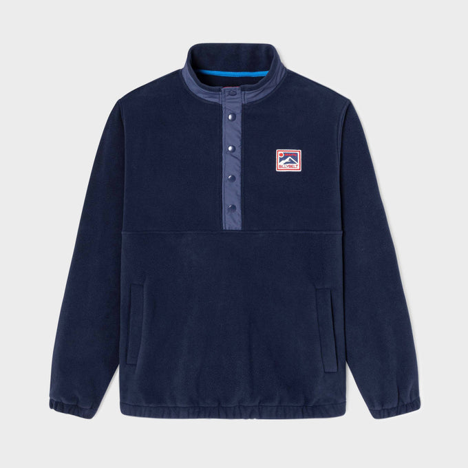 Felpa in pile blu navy con colletto a bottoni