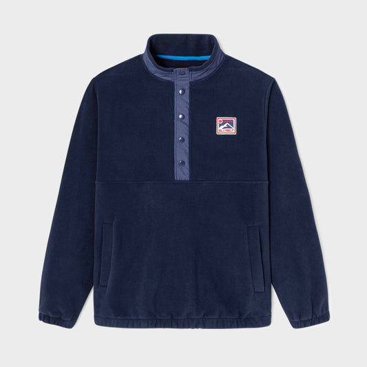 Felpa in pile blu navy con colletto a bottoni