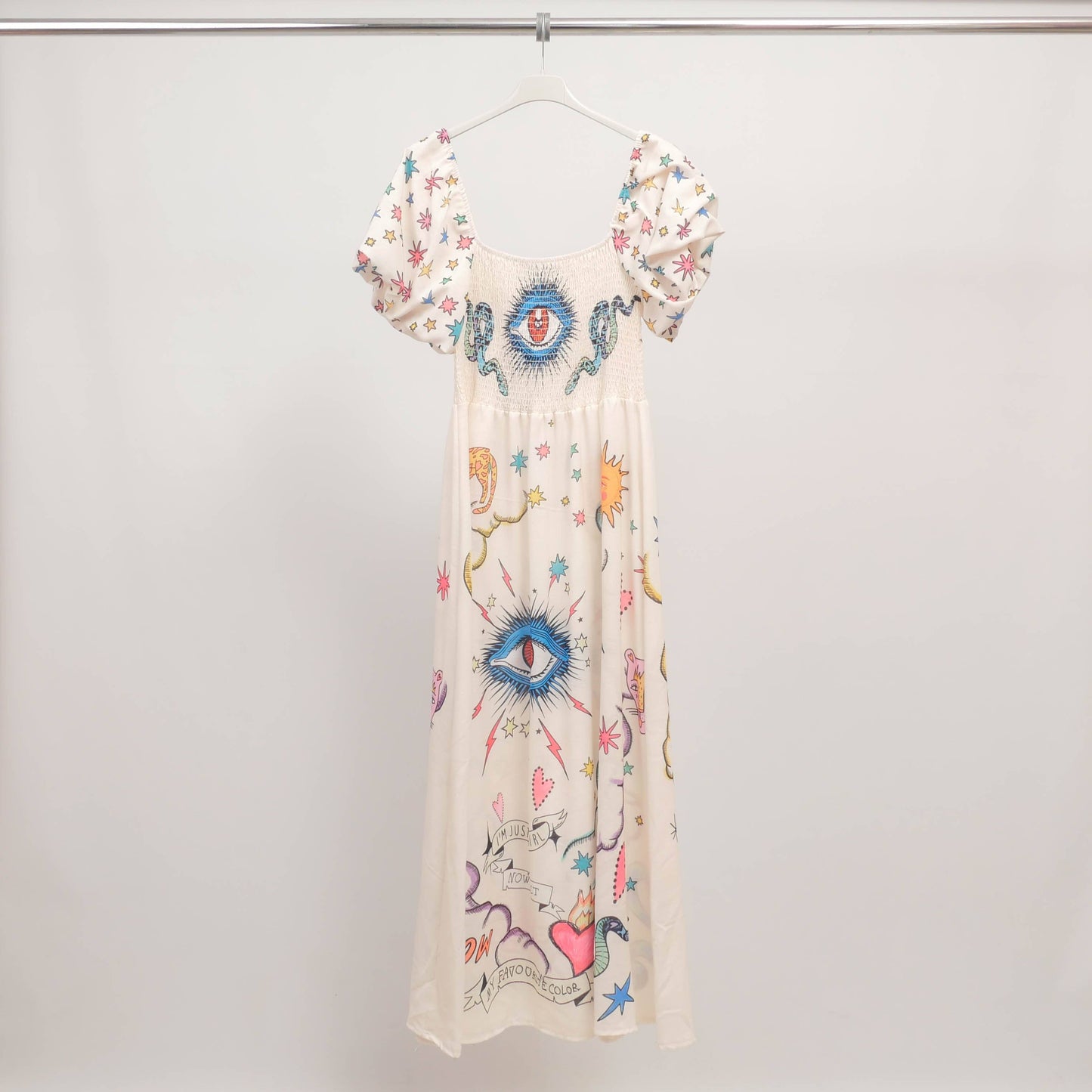 Abito lungo boho stampato con maniche a palloncino