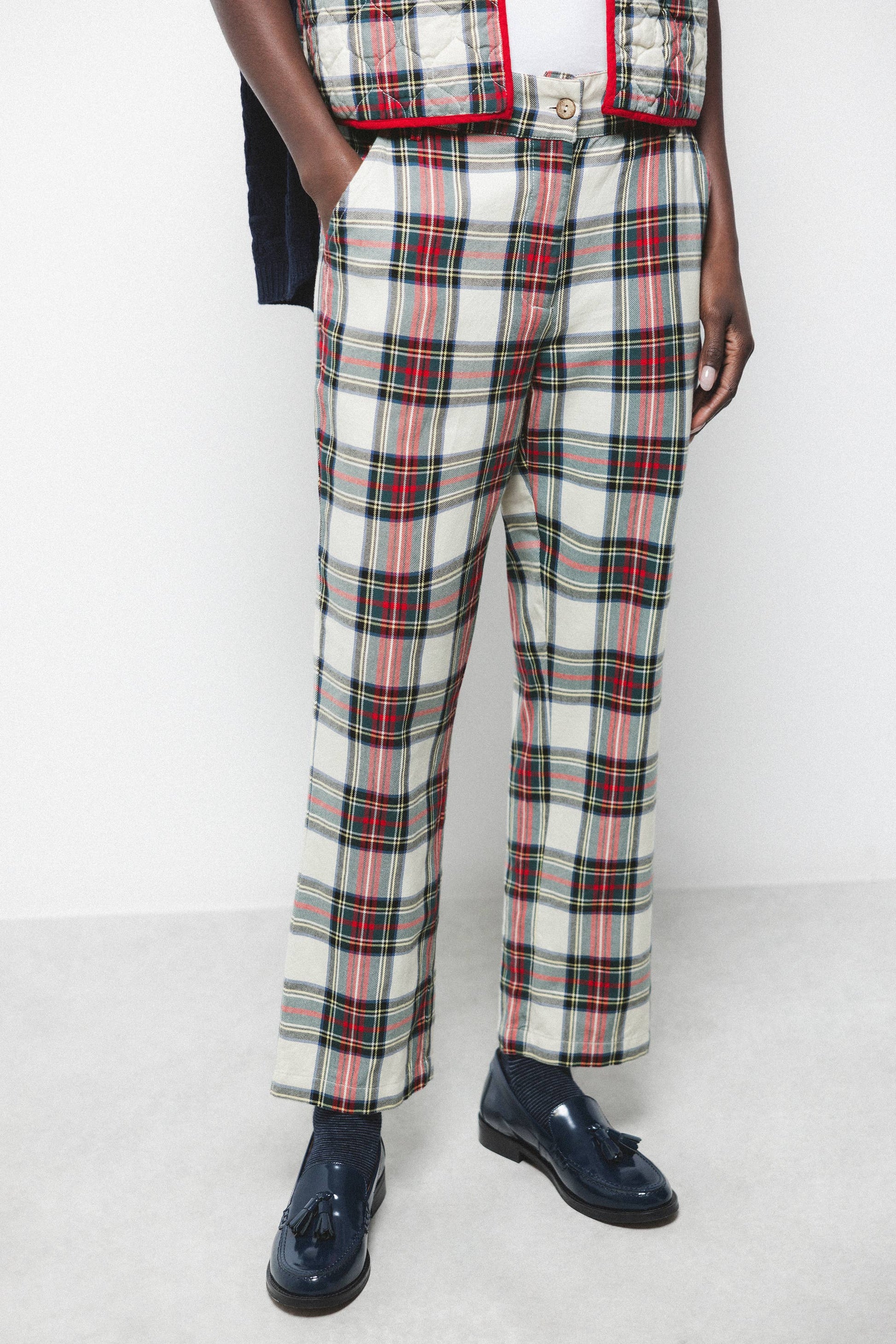 Pantaloni a sigaretta tartan in cotone