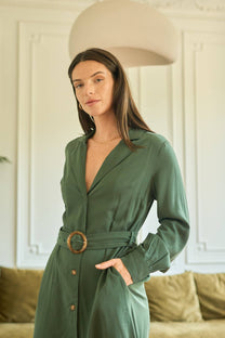 Abito midi in viscosa e Tencel con bottoni e cintura