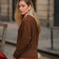 Maglione a coste marrone in misto lana e alpaca