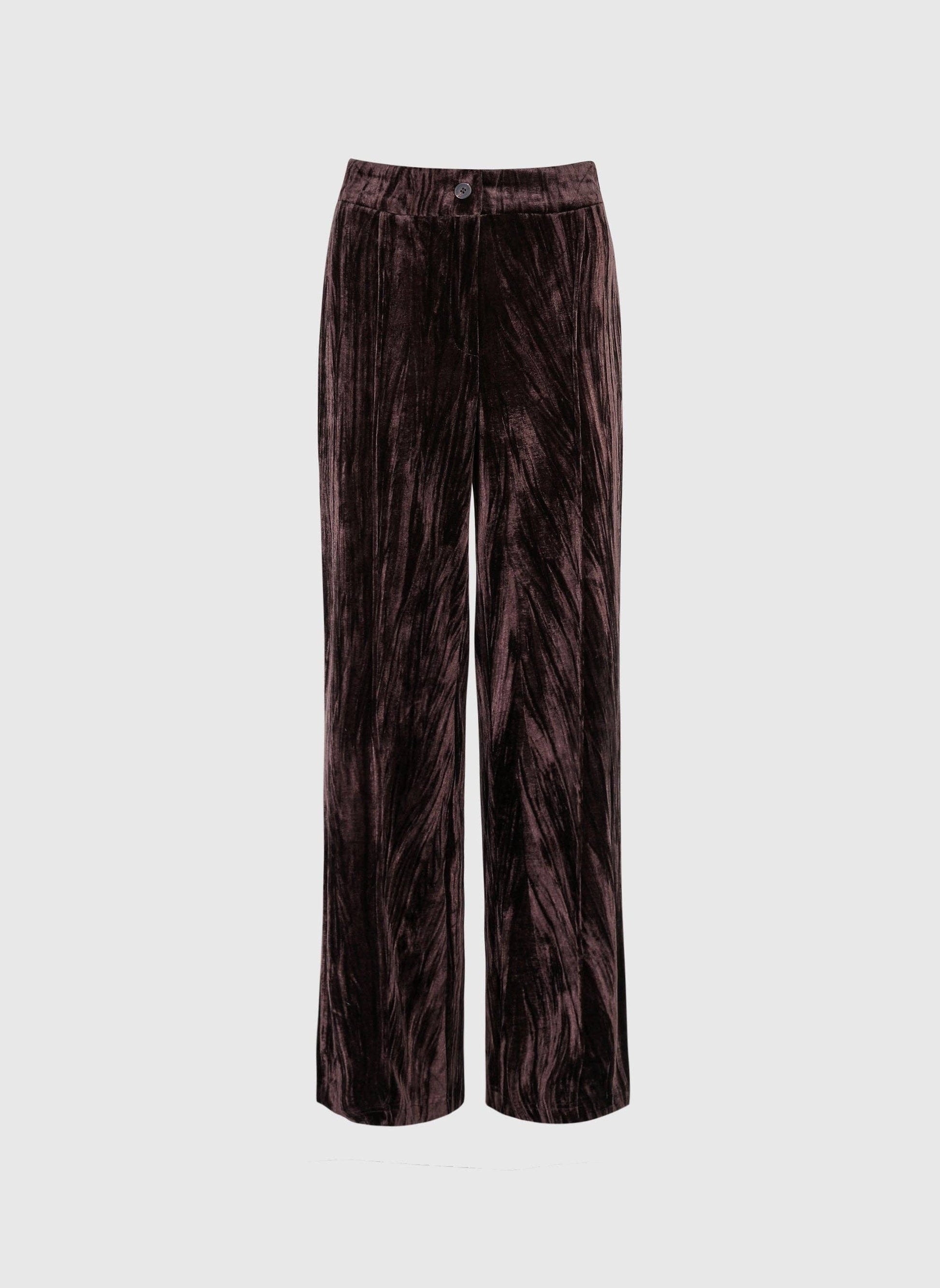 Pantaloni in velluto a vita alta color cioccolato