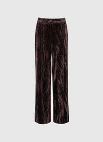 Pantaloni in velluto a vita alta color cioccolato