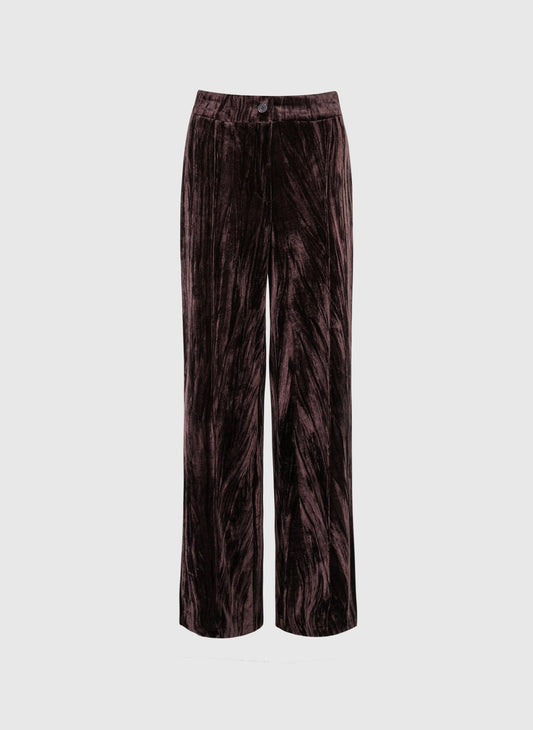 Pantaloni in velluto a vita alta color cioccolato