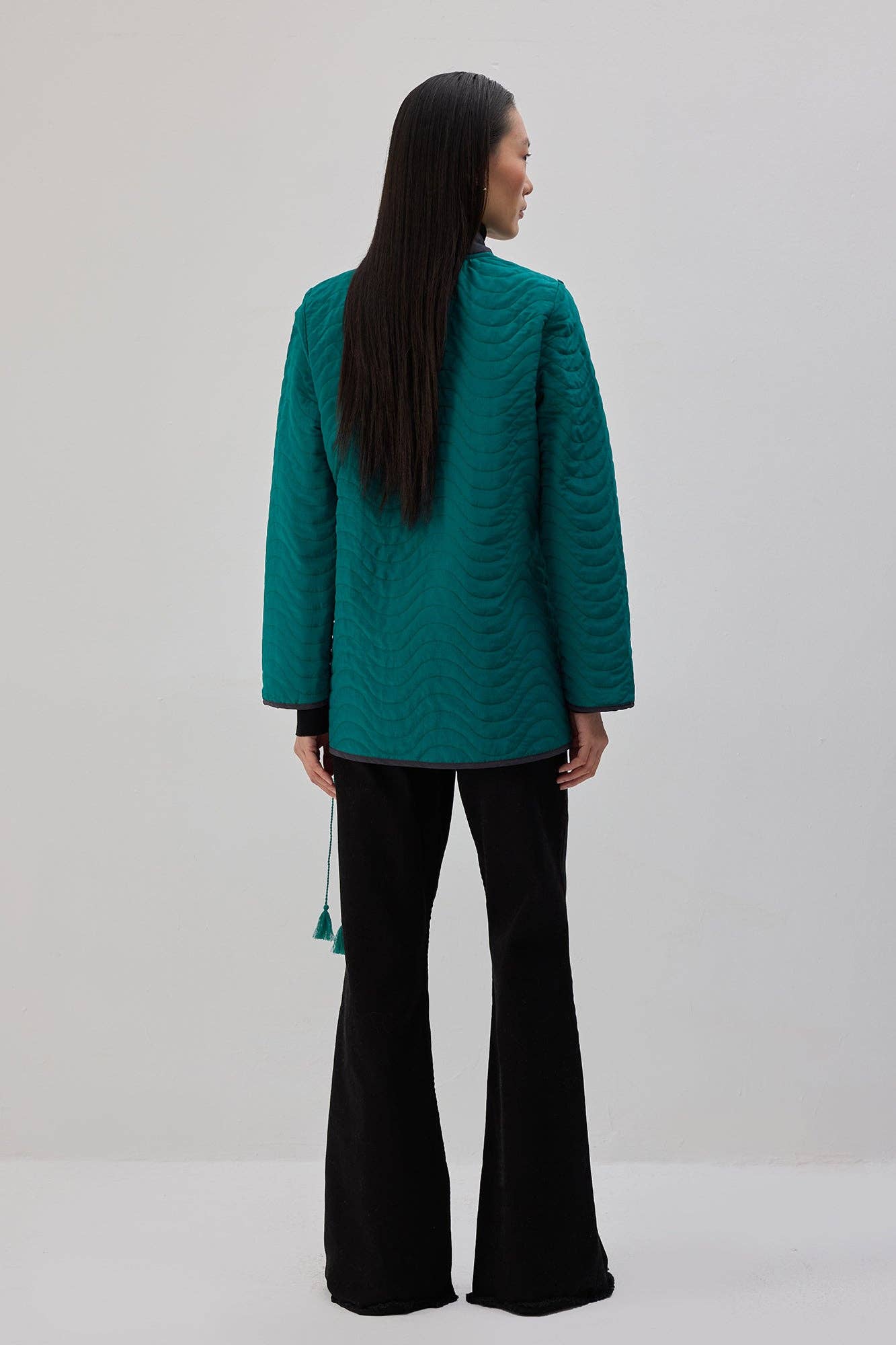 Giacca kimono trapuntata verde con cintura