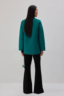 Giacca kimono trapuntata verde con cintura