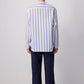 Camicia a righe blu e bianche in misto cotone con collo alla coreana