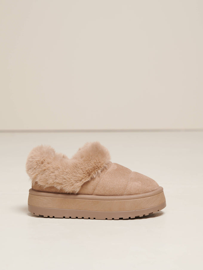 Mules donna in tessuto con bordo in pelliccia sintetica