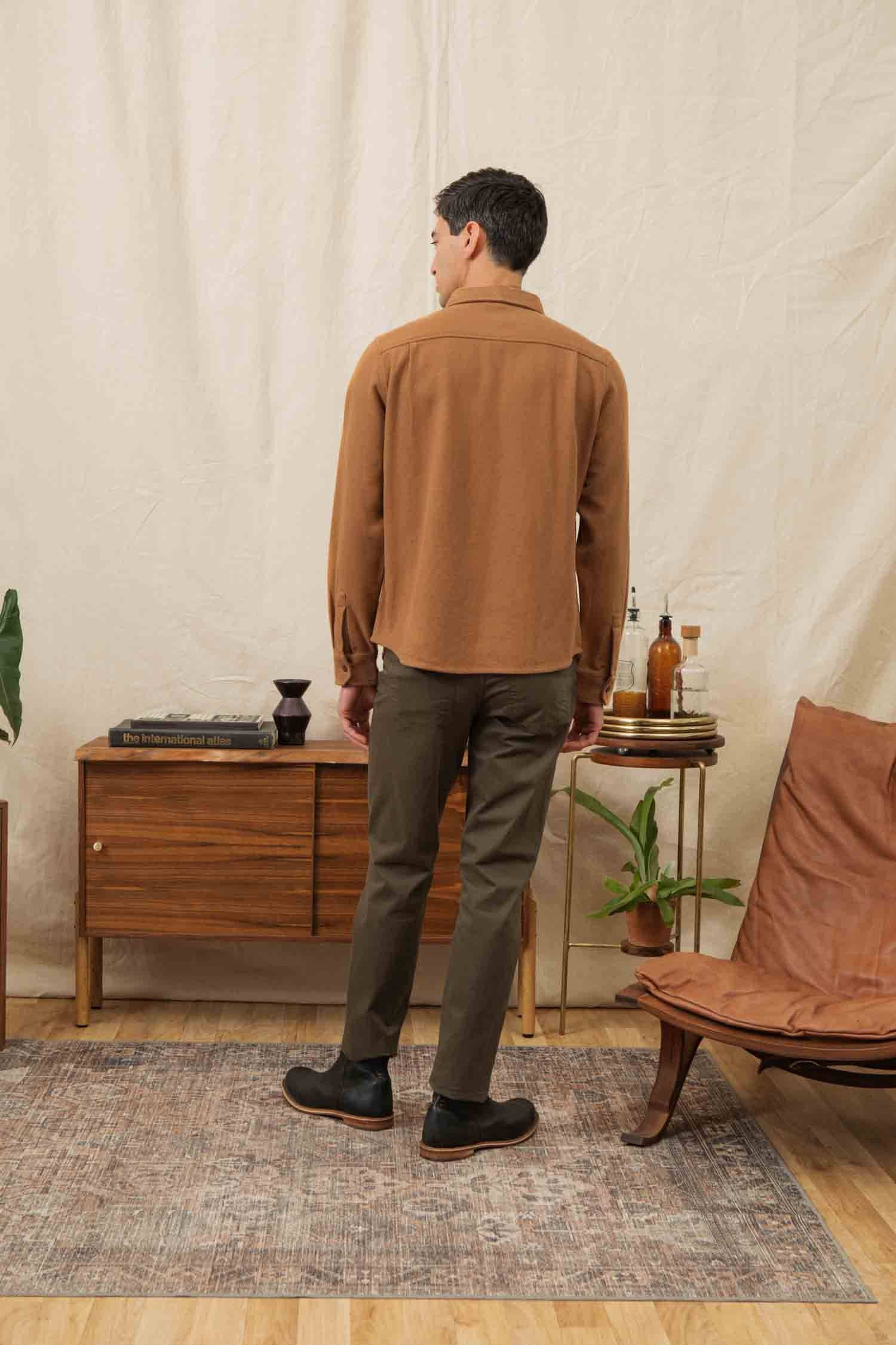 Overshirt in twill riciclato color cammello