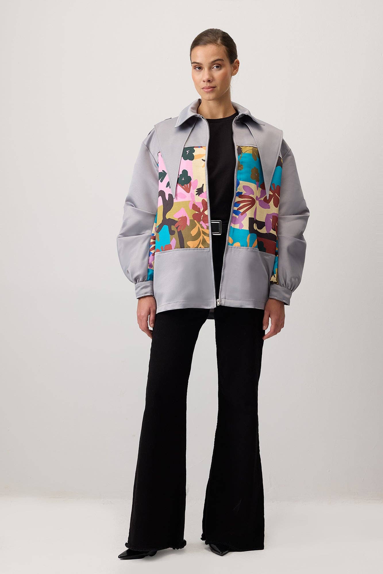 Giacca bomber in raso con zip