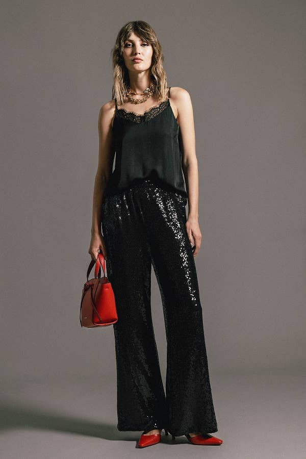 Pantaloni a palazzo con paillettes