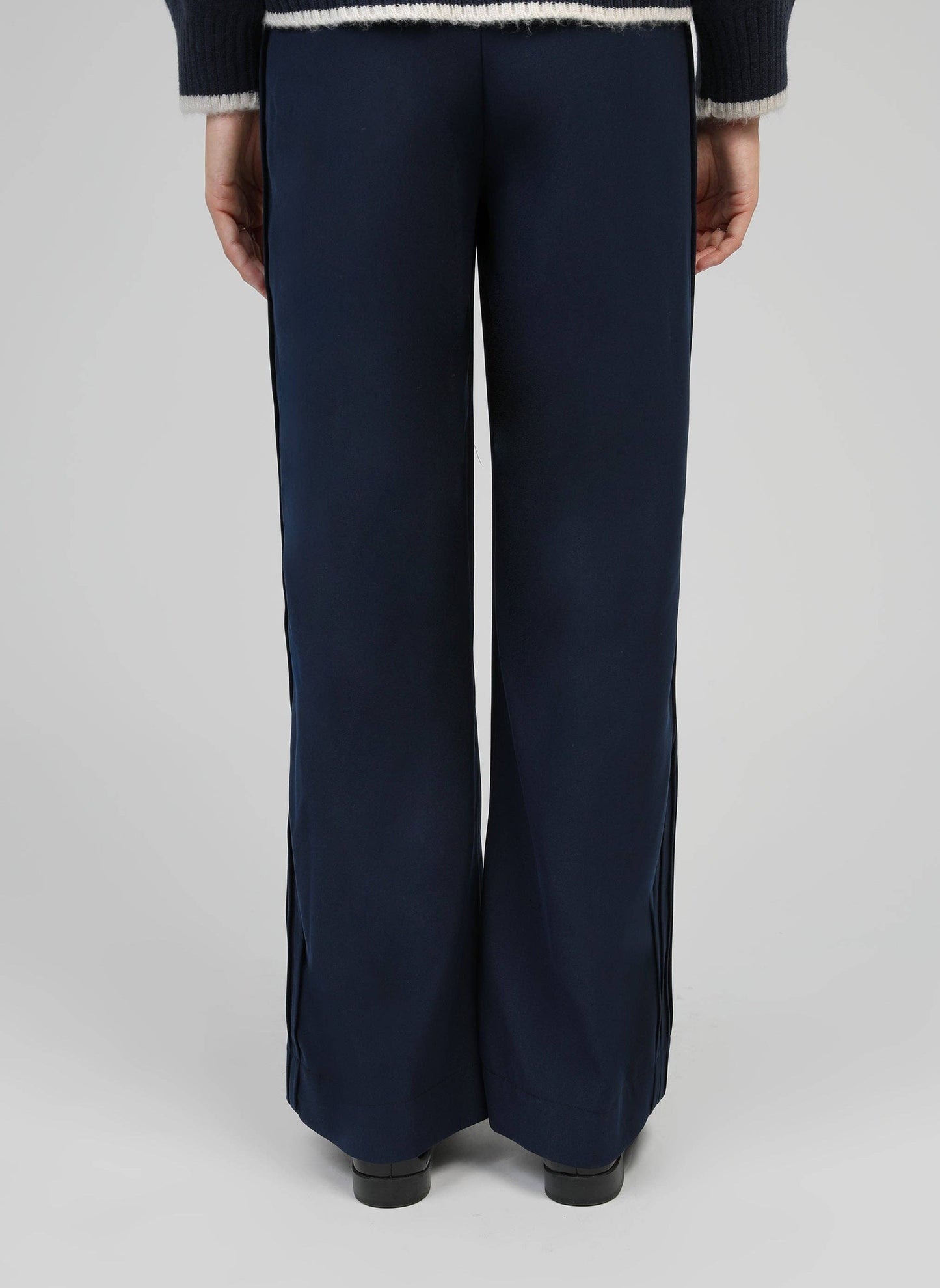 Pantaloni palazzo blu marino a vita alta