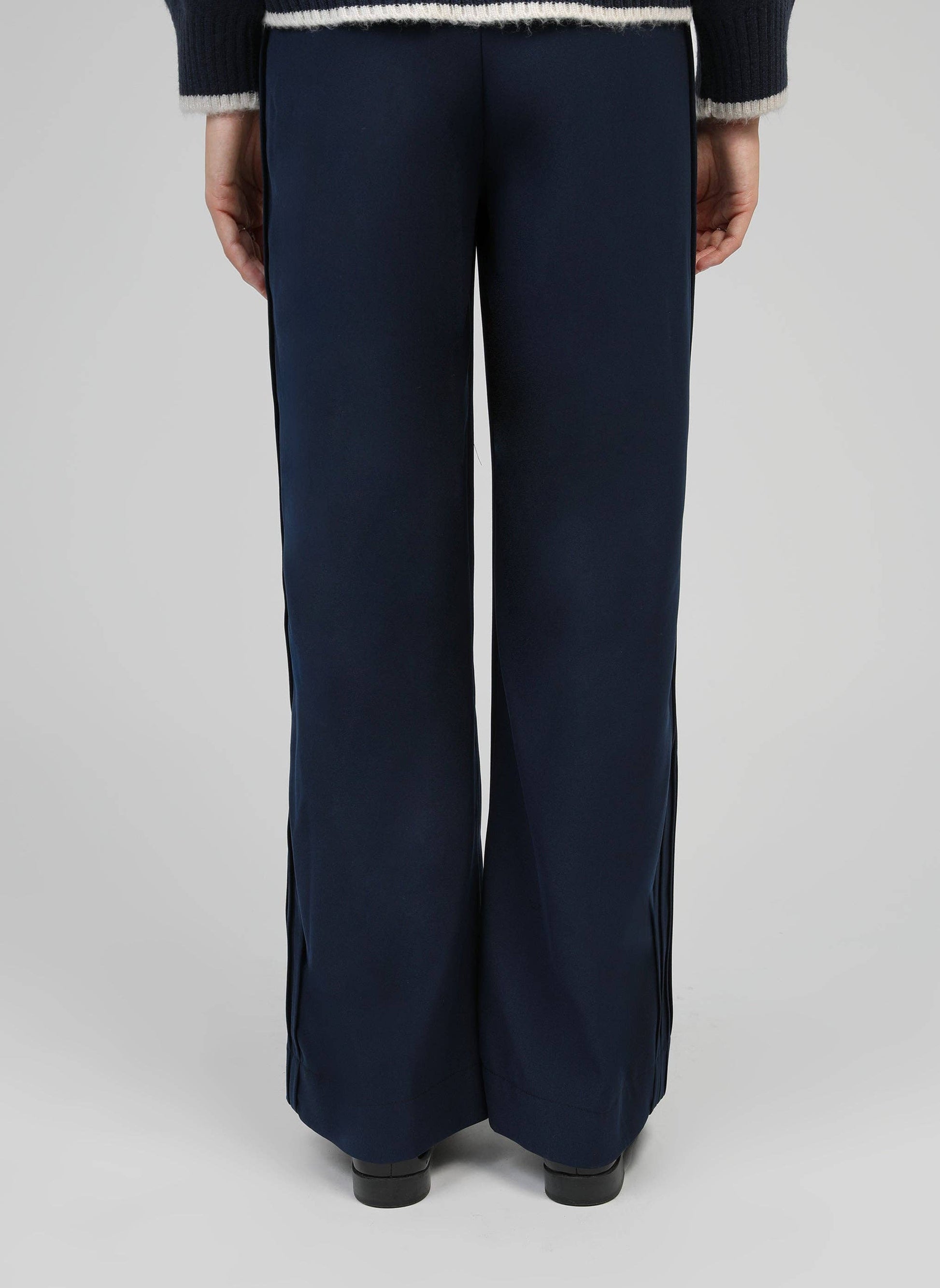 Pantaloni palazzo blu marino a vita alta