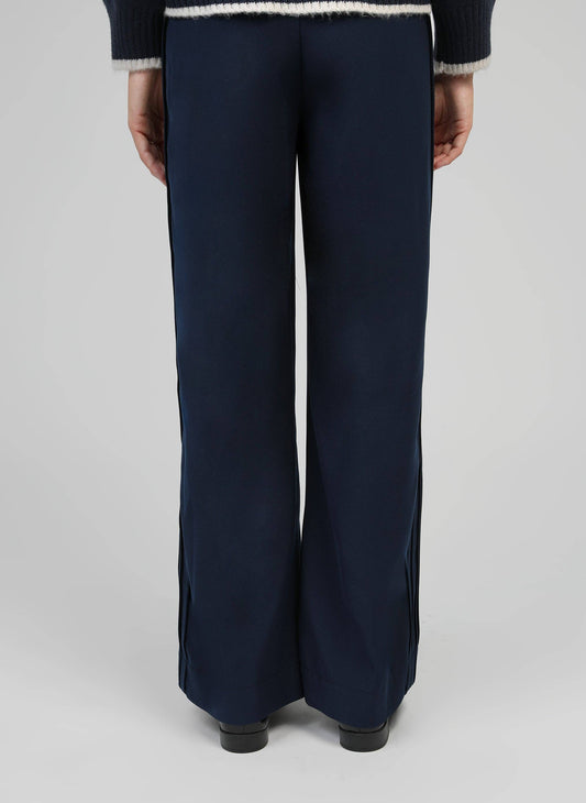Pantaloni palazzo blu marino a vita alta