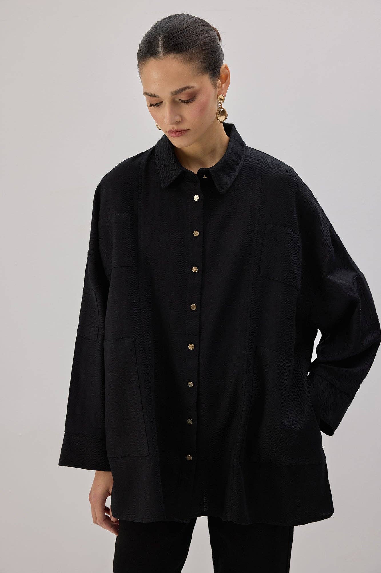 Camicia oversize a spina di pesce in viscosa