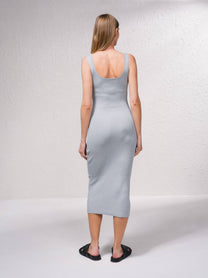 Abito midi aderente in maglia a coste metallizzata