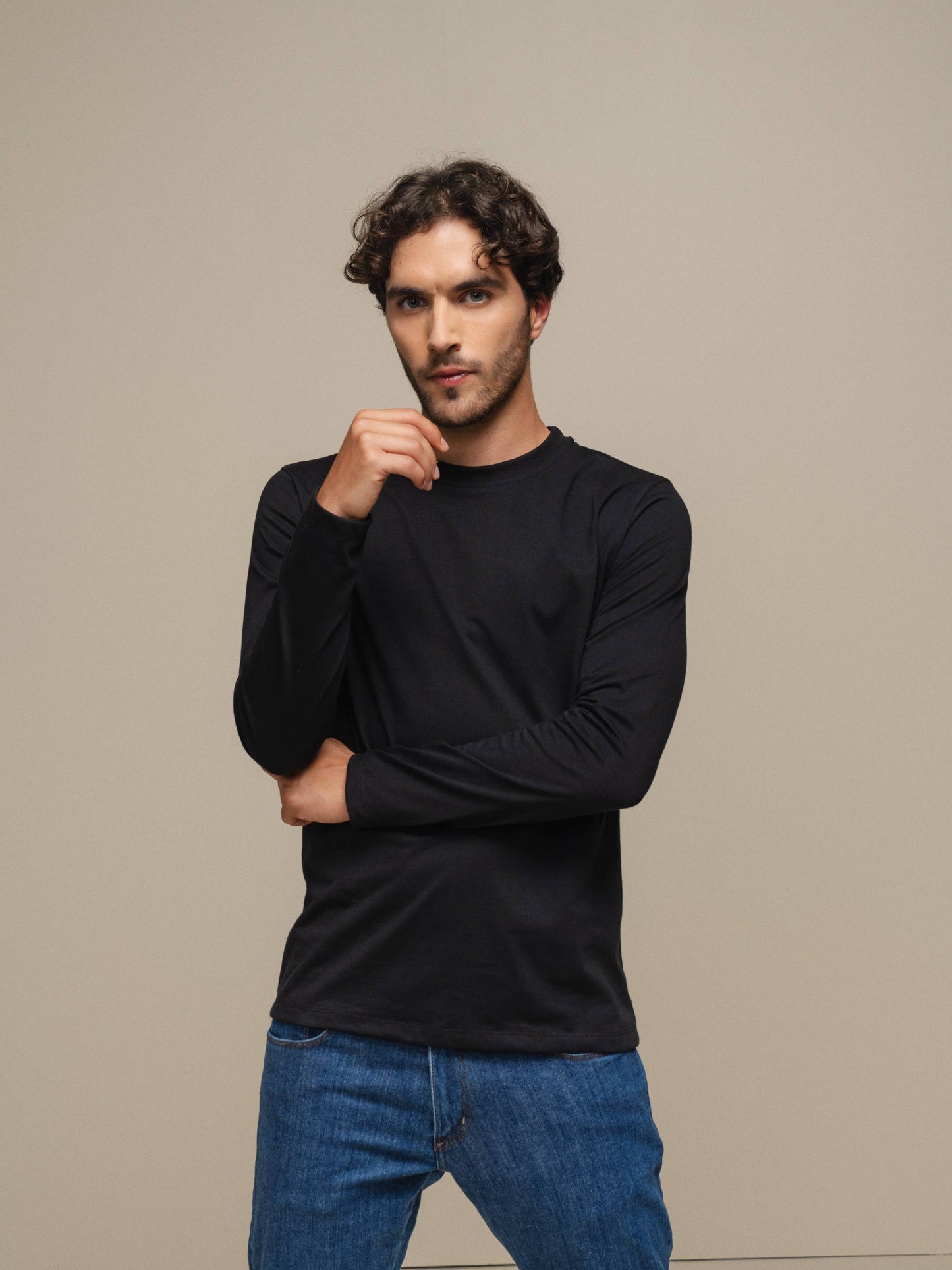 Maglia uomo girocollo a manica lunga in cotone e poliestere