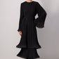 Abito lungo elegante in chiffon plissettato con maniche fluide