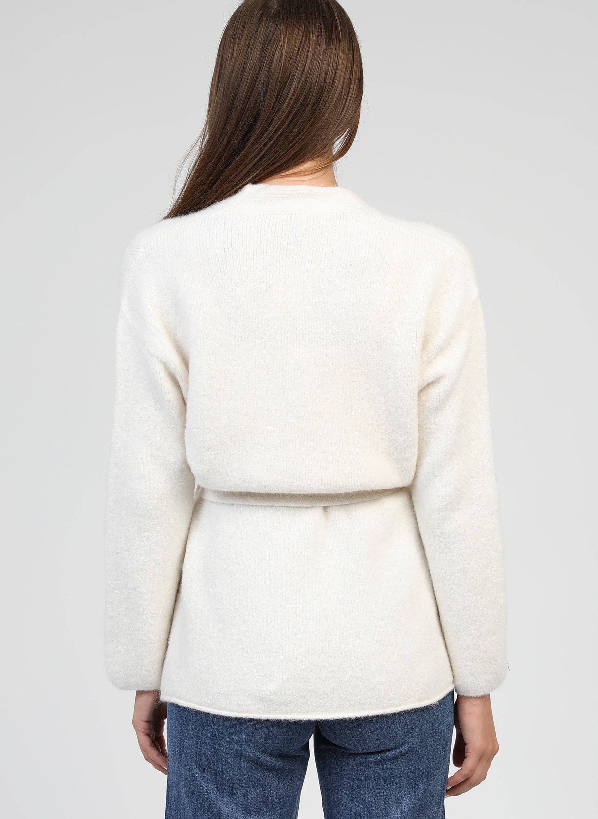 Cardigan Louna écru oversize in maglia calda con cintura