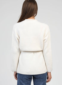 Cardigan Louna écru oversize in maglia calda con cintura