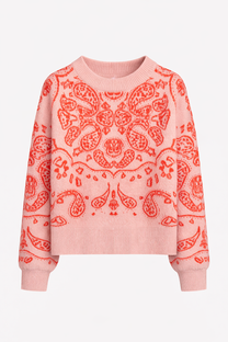 Maglione oversize jacquard bandana color pesca
