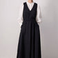 Abito maxi nero senza maniche con scollo a V e vita elastica