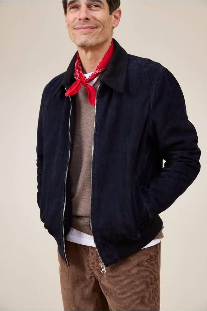 Giacca in pelle Zuko blu navy