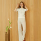 Cardigan a coste in cotone fine con maniche corte
