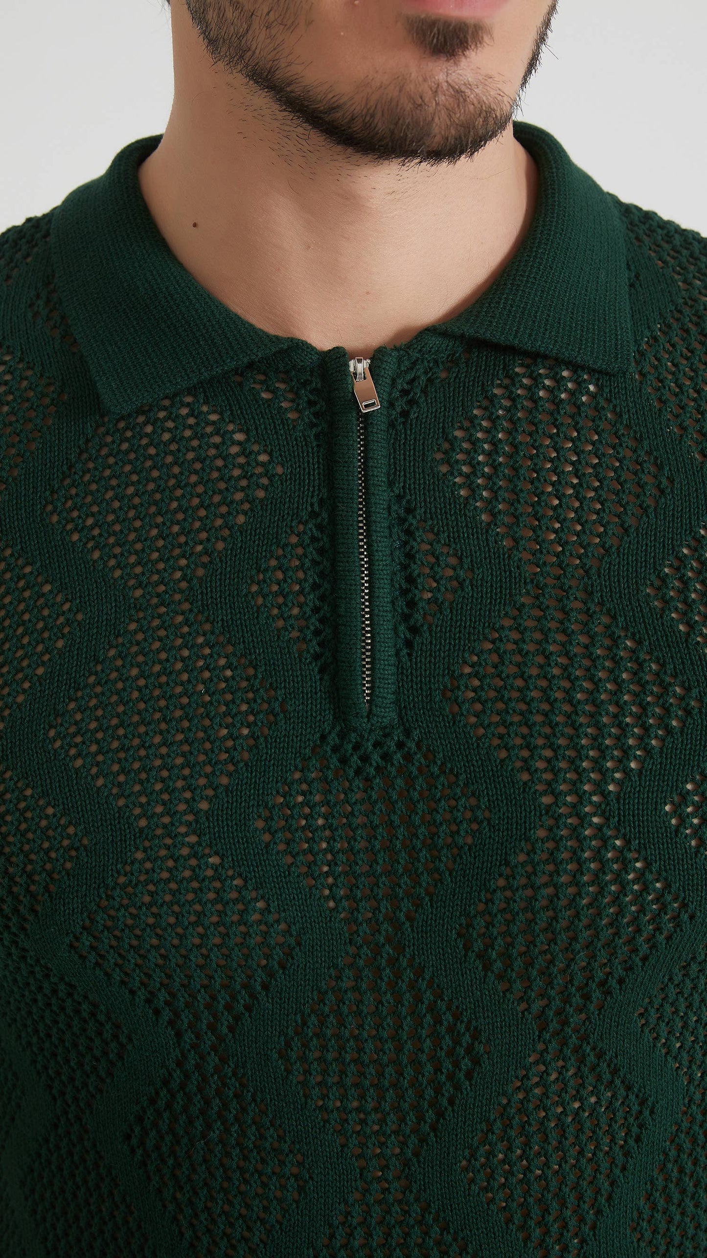 Polo in cotone con zip verde kaki