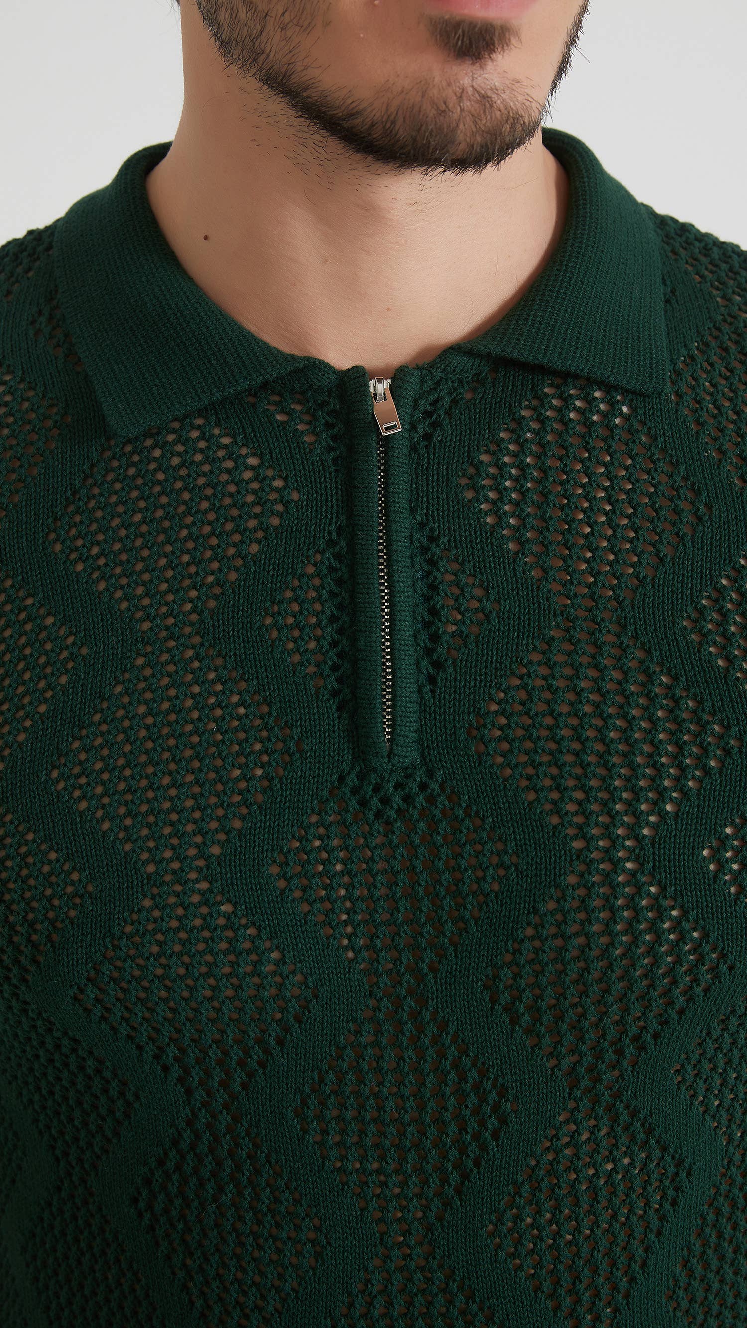 Polo in cotone con zip verde kaki