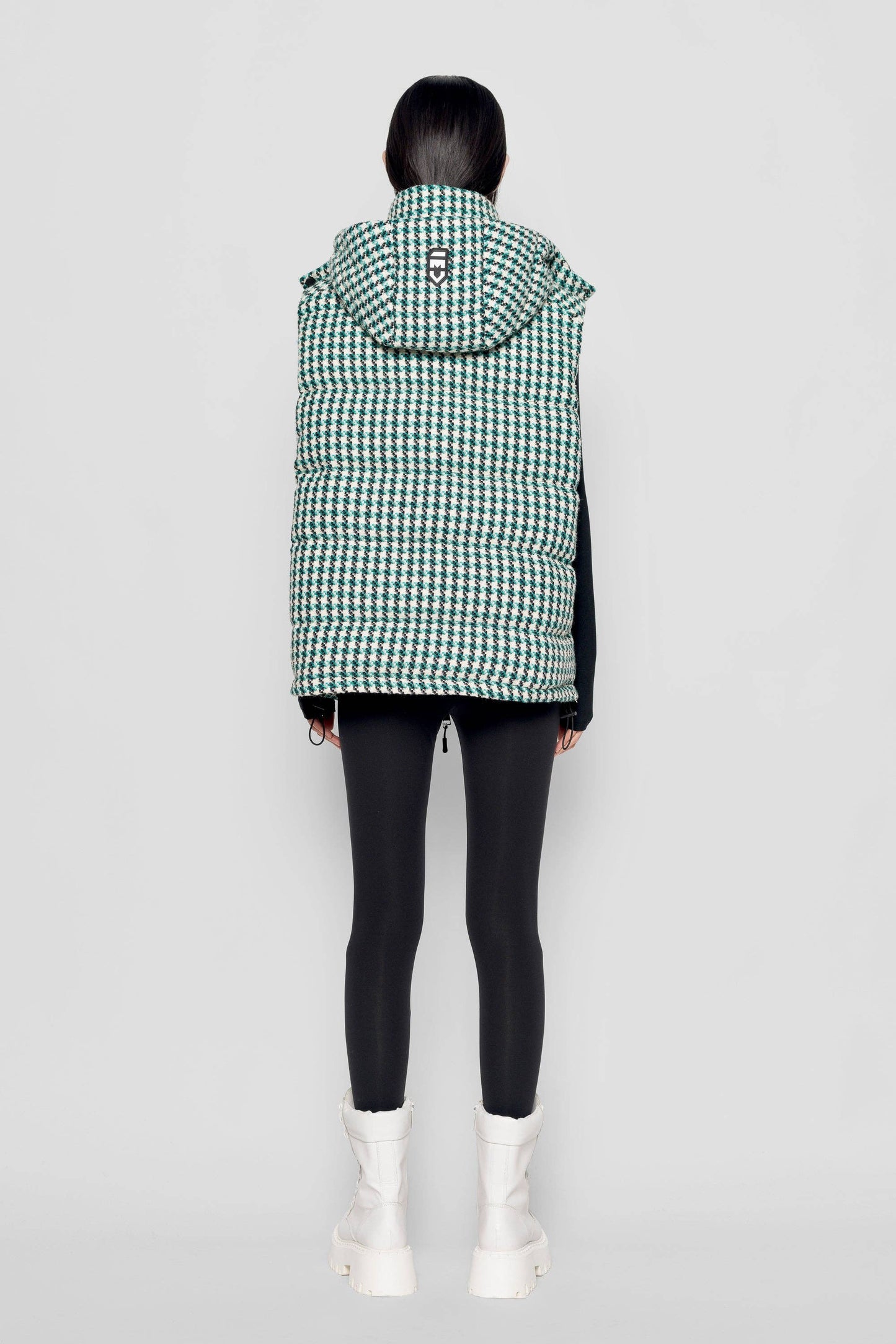 Gilet imbottito tweed con cappuccio rimovibile
