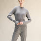 Maglione a costine con collo a lupetto in misto cashmere