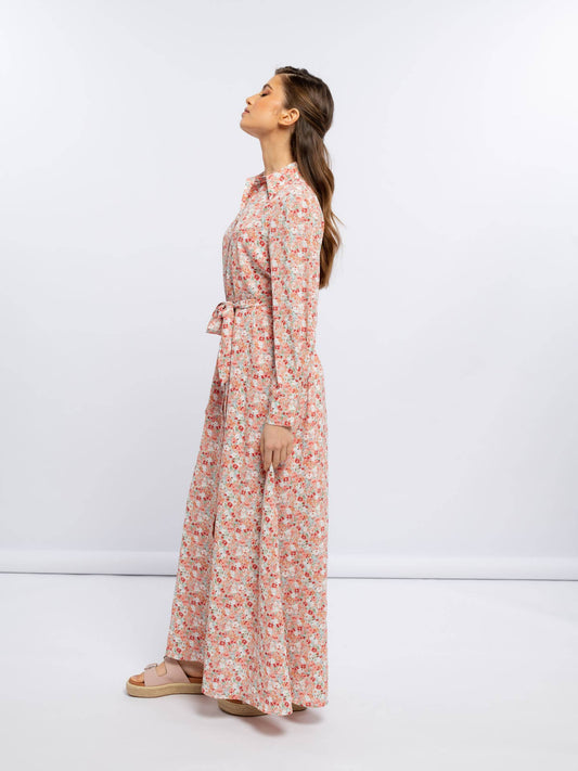 Abito camicia lungo floreale con cintura