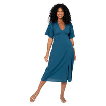Abito midi estivo in lino e cotone con scollo a V
