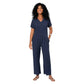 Tuta estiva blu navy in cotone e lino con scollo a V