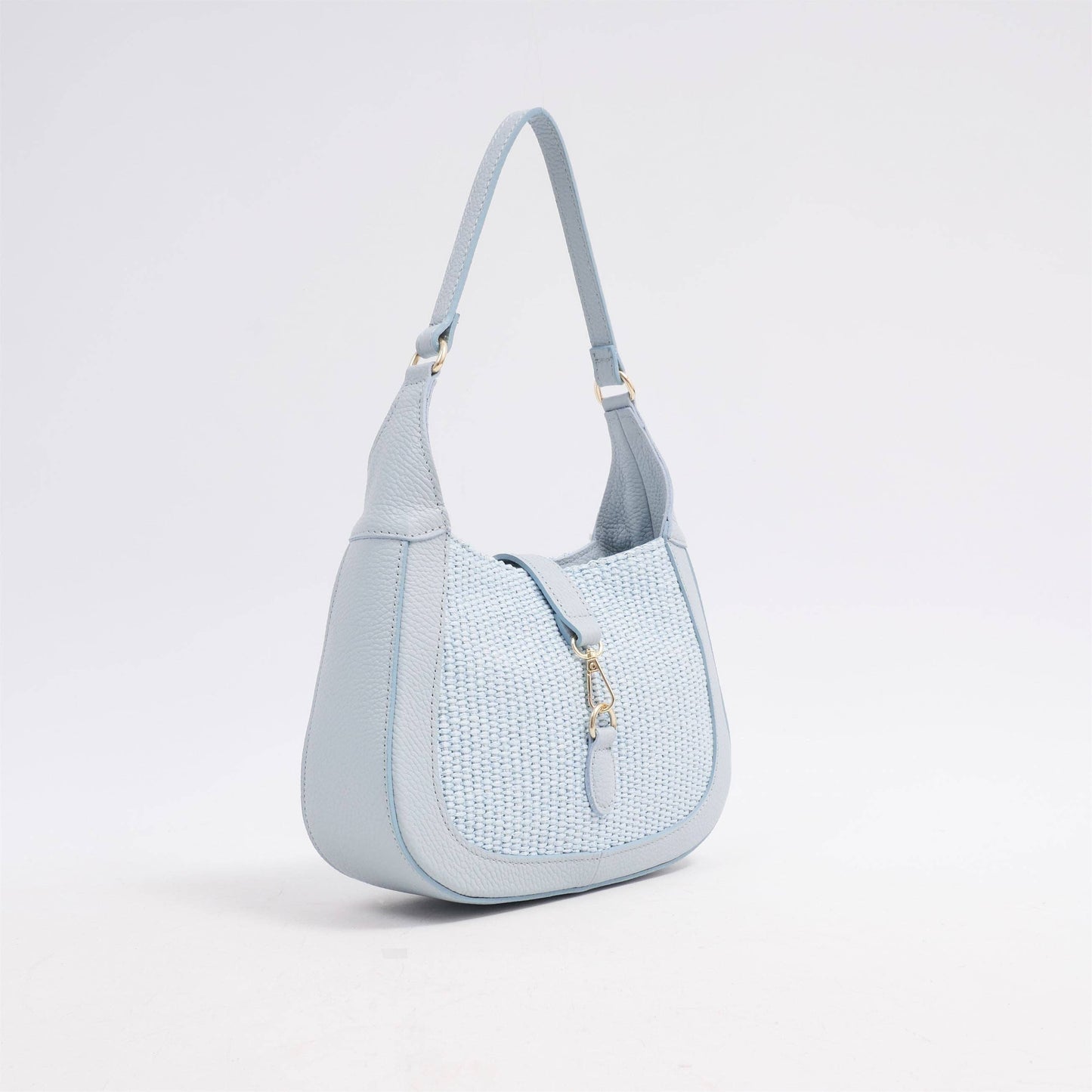 Borsa a spalla in rafia e pelle bimatériale