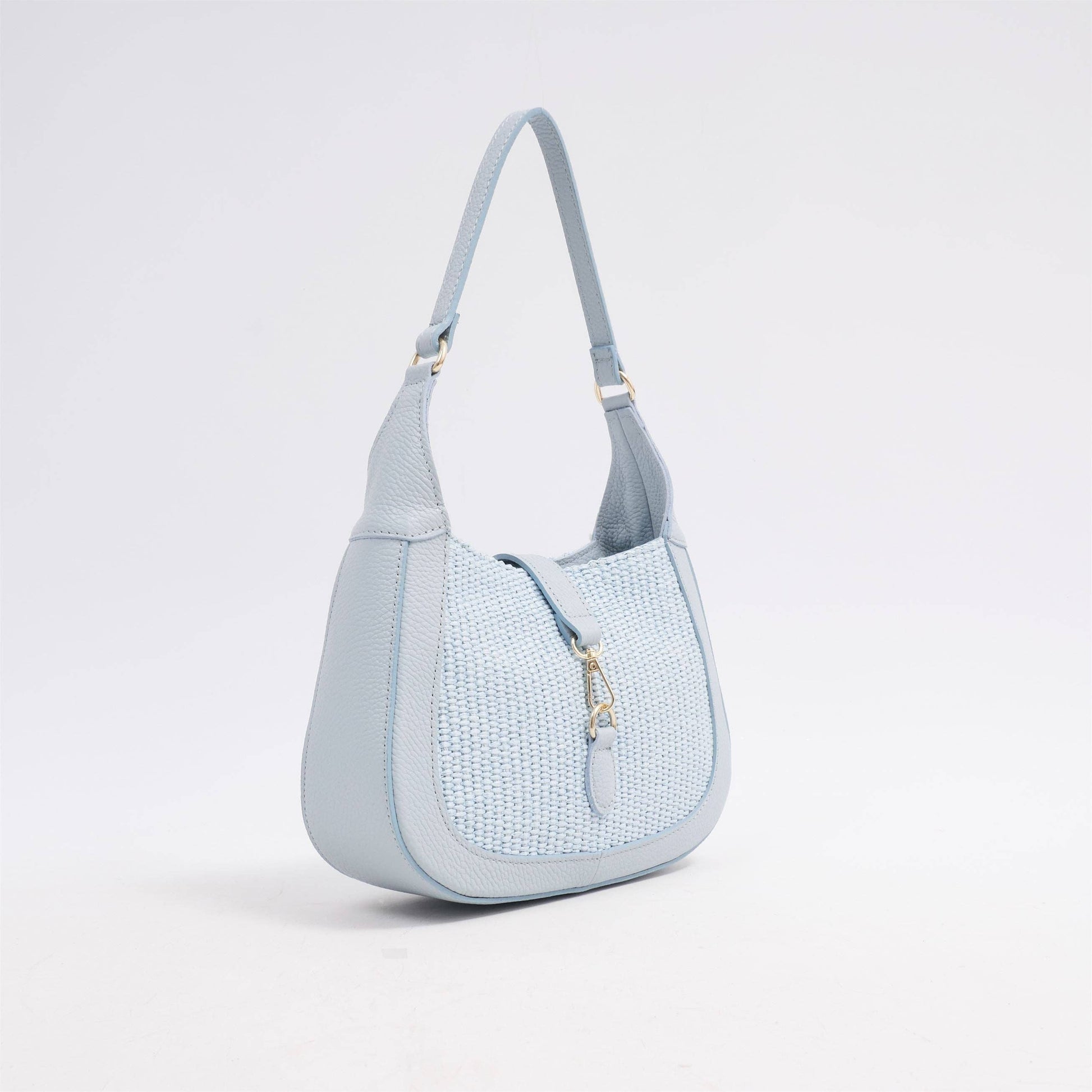 Borsa a spalla in rafia e pelle bimatériale