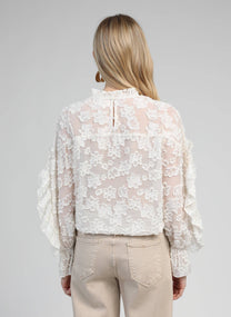 Camicia Soely écru in jacquard trasparente con volant