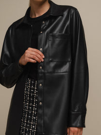 Camicia oversize in ecopelle nera da donna