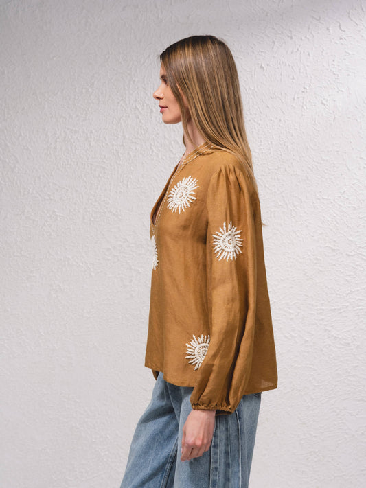 Blusa fluida ricamata in cotone